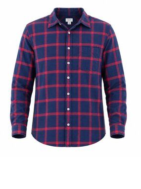 J.Crew Navy Blue & Red Windowpane Plaid Cotton Flannel Button Down Shirt SZ L